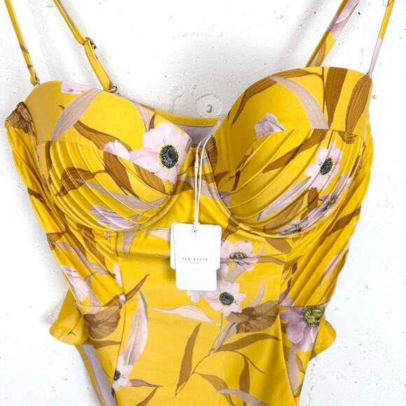 Ted Baker Womens Cabana Balconette Swimsuit Yellow Floral Removable Straps 12 - Picture 12 of 16